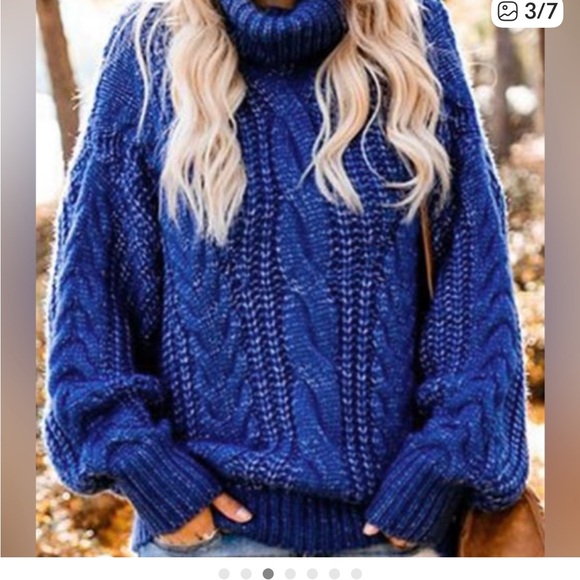 FATE Sweater Turtleneck Forever Chic Cable Sweater Royal Blue size Small Medium - Picture 2 of 13